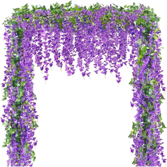 4 Pcs 23Ft in Total Vine Artificial Wisteria Garland Artificial Wedding Hanging Flower for Wedding Arch Home Garden Party Outdoor Decor(Purple)