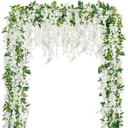 4 Pcs 23Ft in Total Vine Artificial Wisteria Garland Artificial Wedding Hanging Flower for Wedding Arch Home Garden Party Outdoor Decor(White)