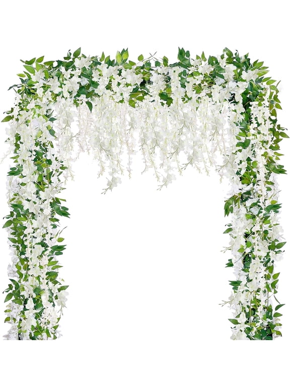 4 Pcs 23Ft in Total Vine Artificial Wisteria Garland Artificial Wedding Hanging Flower for Wedding Arch Home Garden Party Outdoor Decor(White)