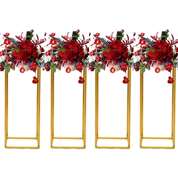 4 Pcs-24''Wedding Flower Stands Metal Flower Vase Column Stand Geometric Centerpieces Decorations, Flower Pillars for Event Party Ceremony Valentine's Day Props