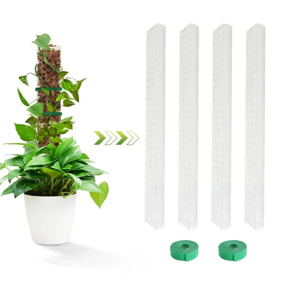 4 Pcs 24 inch Plastic Moss Pole for Plants Monstera, Jorking Plant Poles for Climbing Plants, Stackable Plant Support for Indoor Plants Work with Sphagnum Moss