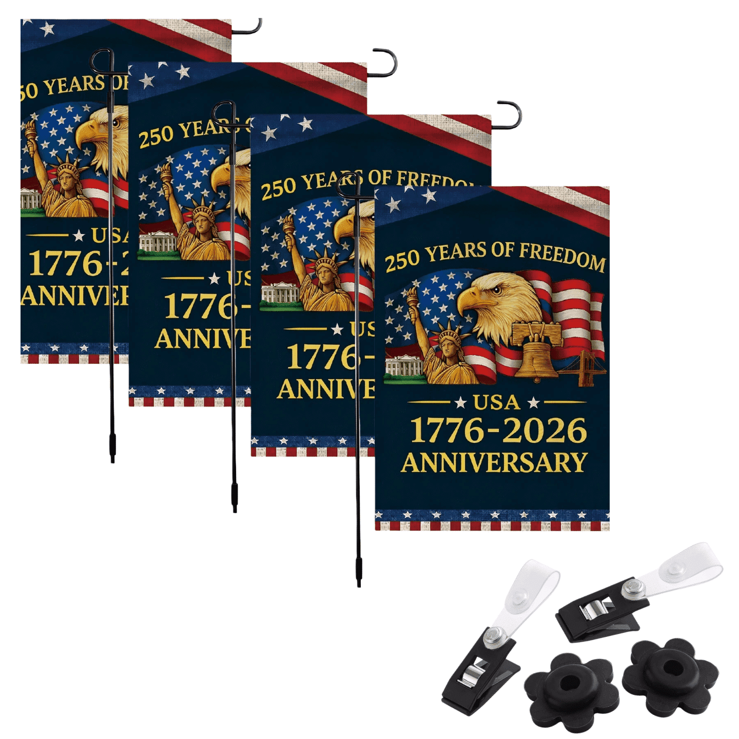 4 Pcs-250 Anniversary Flag 250 Years of Freedom Flag 1776-2026 Patriotic Flags Outdoor Lawn Garden Decor Doubleside Polyester