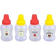 4 Pcs 25ml Mini Ketchup Bottles, Mini Condiment Squeeze Plastic Sauce Bottles Containers Empty Ketchup and Mustard Syrup Dispenser