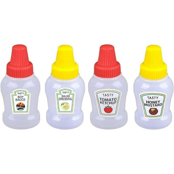 4 Pcs 25ml Mini Ketchup Bottles, Mini Condiment Squeeze Plastic Sauce Bottles Containers Empty Ketchup and Mustard Syrup Dispenser