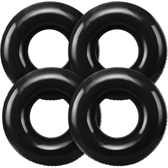 4 Pcs 28" Black Inflatable Pool Float for Summer Beach Party, Swim Tube Bulk Swimming Ring Pool Floaties for Adults, Summer Vacation Beach Themed Party Bachelorette Party Decor