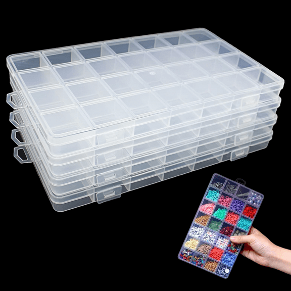 4 Pcs 28 Grids Storage Box with Lids Transparent Plastic Storage Boxes for Beads, Jewellery, Earrings Accessories