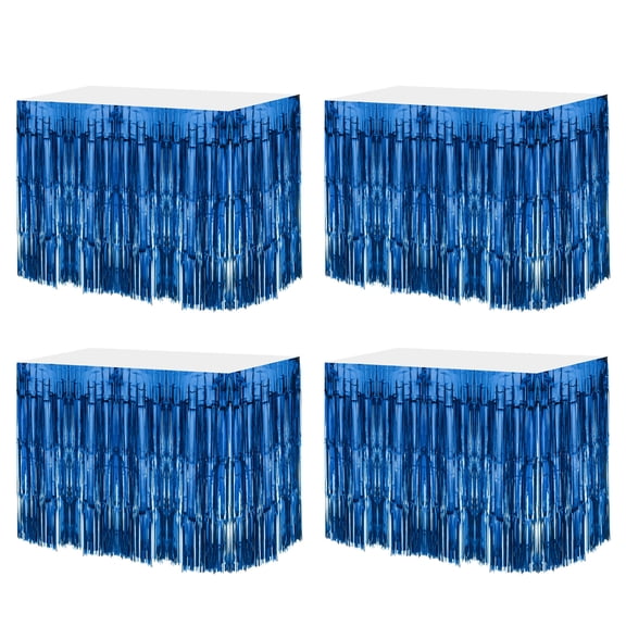 Uxcell Metallic Foil Fringe Tinsel Table Skirts for Party Blue