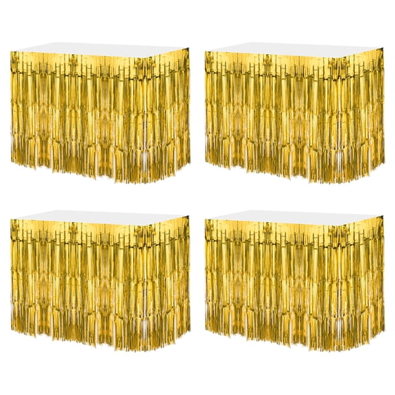 Uxcell Metallic Foil Fringe Tinsel Table Skirts for Party Gold