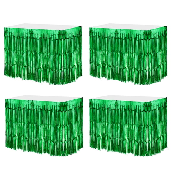 Uxcell 4Pcs Metallic Foil Fringe Tinsel Table Skirts for Party Green