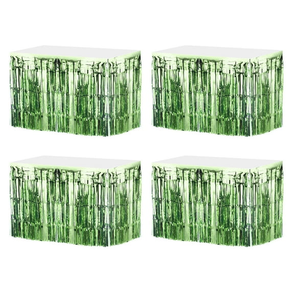 Uxcell Metallic Foil Fringe Tinsel Table Skirts for Party Light Green
