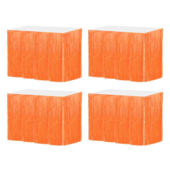 Uxcell Metallic Foil Fringe Tinsel Table Skirts for Party Light Orange