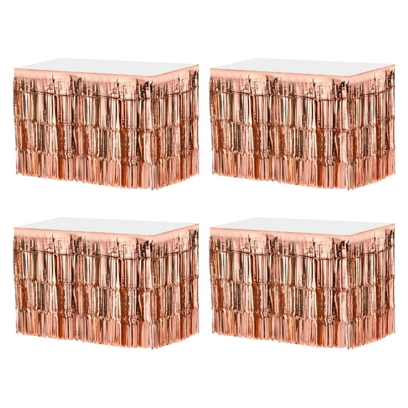 Uxcell Metallic Foil Fringe Tinsel Table Skirts for Party Rose Gold