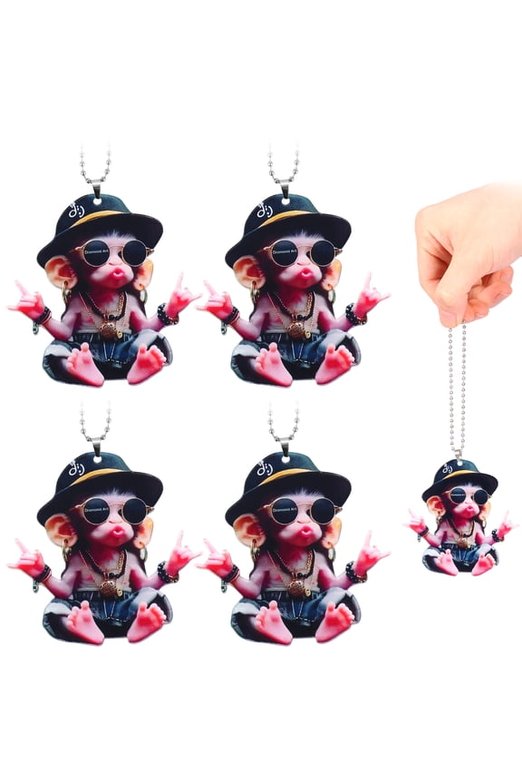4 Pcs 2D Flat Acrylic Monkey Car Charm Multifunctional Keychain Holiday Ornament Present for Couples Home and Backpack Decor