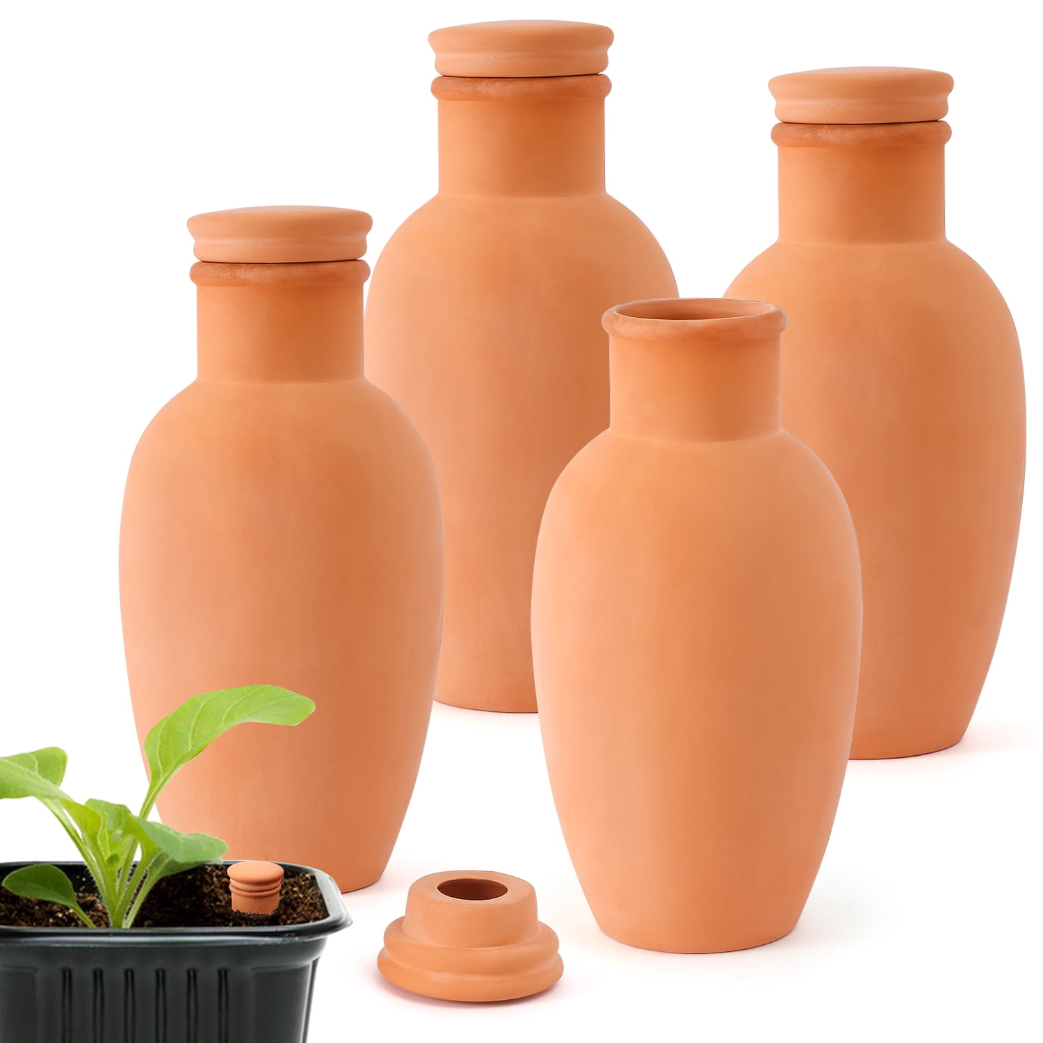 4 Pcs 3.1 Inch Terracotta Plant Watering Globes with Lid, Clay Self ...