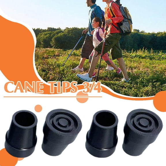 4 Pcs 3/4 Inch Black Rubber Replacement Tips for Hiking Cane, Walker Stick Foot Covers