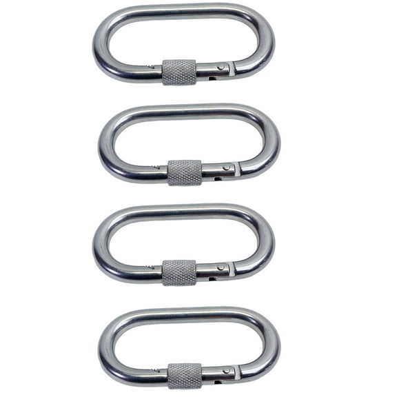 4 Pcs 3/8" Carabiner Clip Spring Snap Hook Oval Shape W/ Lock Nut Stainless Steel T316