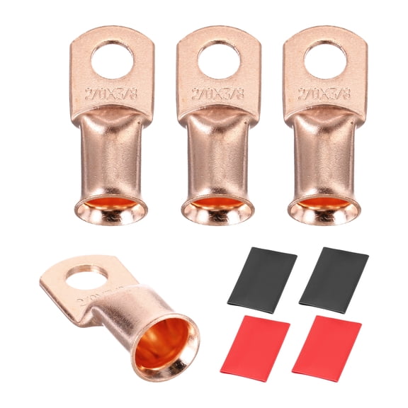 4 Pcs 3/8" Stud 2/0Awg Battery Cable End with 4 pcs 3:1 Heat Shrink