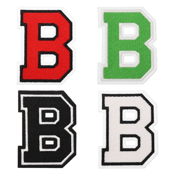 4 Pcs 3 Inch Iron-on Letters Patches, Letter B Embroidered Alphabet Appliques for Clothes Jacket Dress Hat Backpacks DIY Accessories, Green/Red/White/Black