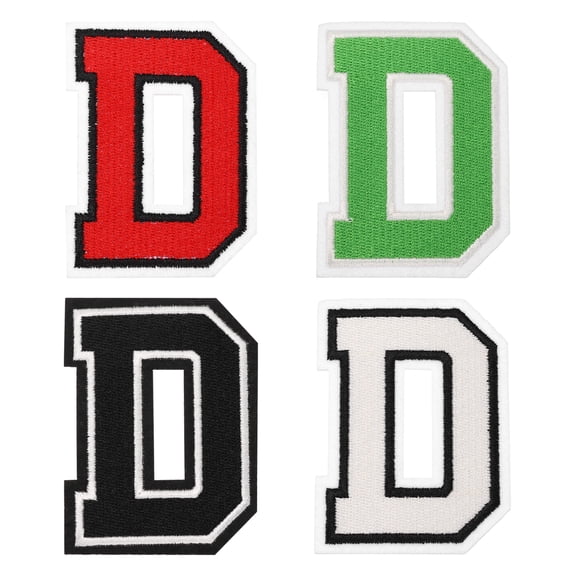 4 Pcs 3 Inch Iron-on Letters Patches, Letter D Embroidered Alphabet Appliques for Clothes Jacket Dress Hat Backpacks DIY Accessories, Green/Red/White/Black