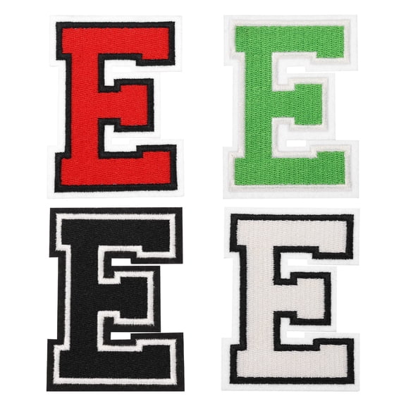 4 Pcs 3 Inch Iron-on Letters Patches, Letter E Embroidered Alphabet Appliques for Clothes Jacket Dress Hat Backpacks DIY Accessories, Green/Red/White/Black