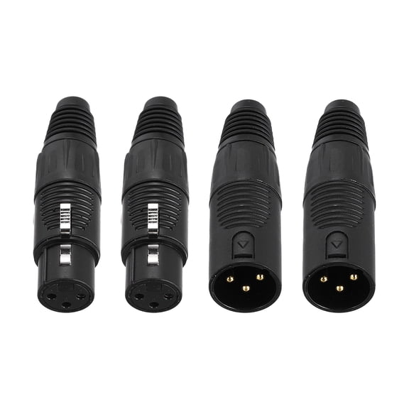 4 Pcs 3 Pin XLR Connector,Male Female Plug Microphone Cable Connector,Pure Black