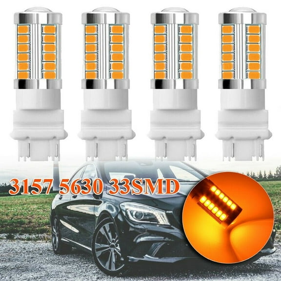 4Pcs Amber 3157 3457 3057 Signal 33SMD Backup Reverse Tail Turn LED Light Bulb