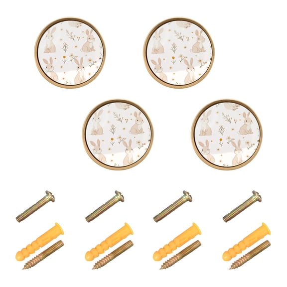 4 Pcs 32mm Diameter Round Cabinet Hardware Knob Zinc Alloy Furniture Knobs for Dresser Home Decor Beige Bunnies