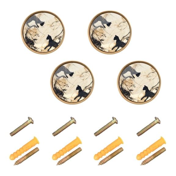 4 Pcs 32mm Diameter Round Cabinet Hardware Knob Zinc Alloy Furniture Knobs for Dresser Home Decor Black Cat in Ink