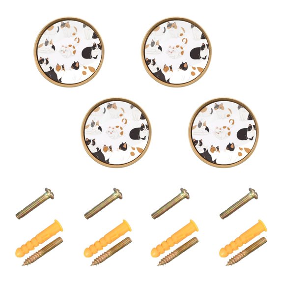 4 Pcs 32mm Diameter Round Cabinet Hardware Knob Zinc Alloy Furniture Knobs for Dresser Home Decor Chubby Cats