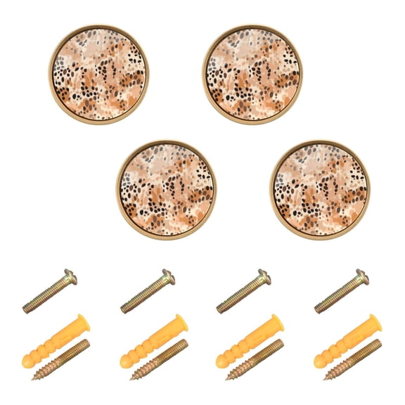 4 Pcs 32mm Diameter Round Cabinet Hardware Knob Zinc Alloy Furniture Knobs for Dresser Home Decor Earthy Brown Leopard Print