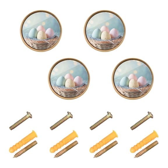 4 Pcs 32mm Diameter Round Cabinet Hardware Knob Zinc Alloy Furniture Knobs for Dresser Home Decor Easter Basket with Eggs
