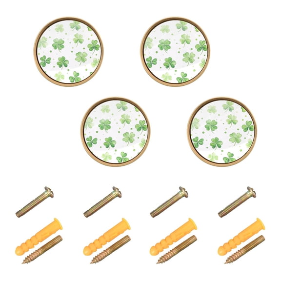 4 Pcs 32mm Diameter Round Cabinet Hardware Knob Zinc Alloy Furniture Knobs for Dresser Home Decor Green Shamrock Leaves