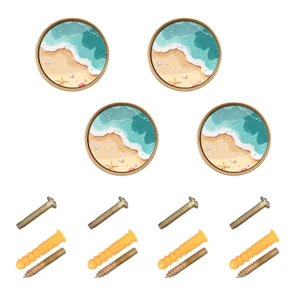 4 Pcs 32mm Diameter Round Cabinet Hardware Knob Zinc Alloy Furniture Knobs for Dresser Home Decor Waves and Seashells