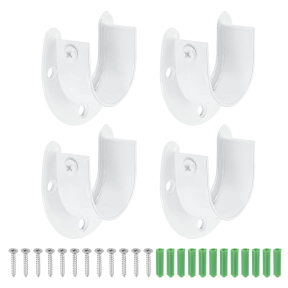 Uxcell 4 Pcs 1-1/2" inch Closet Rod Bracket Stainless Steel U-Shaped Rod Socket Flange Closet Rod Holder White