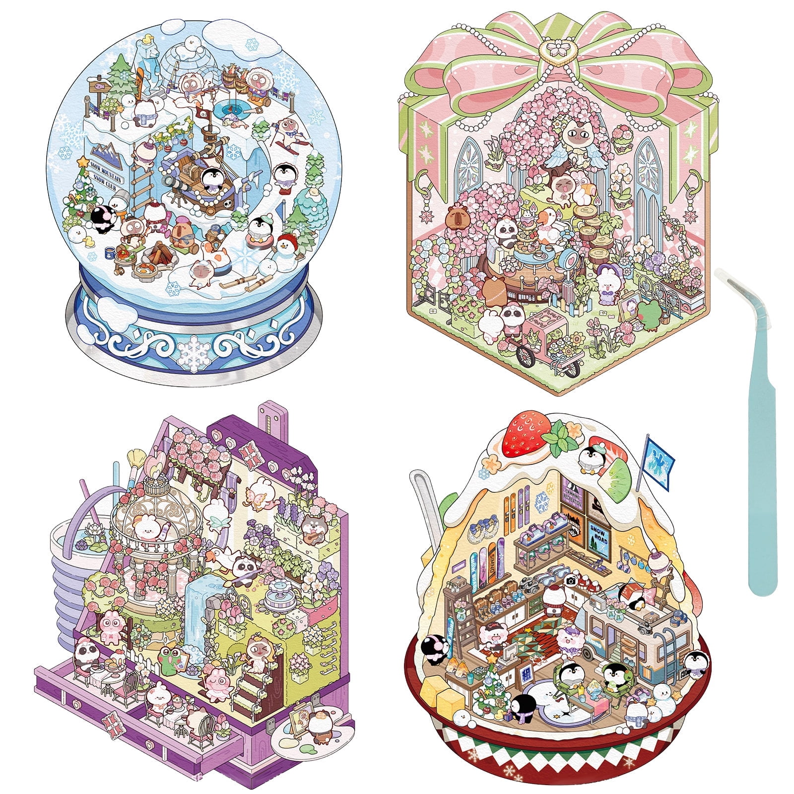 4 Pcs 3D Sticker Scene Adorable DIY 3D House Stickers Creative DIY ...