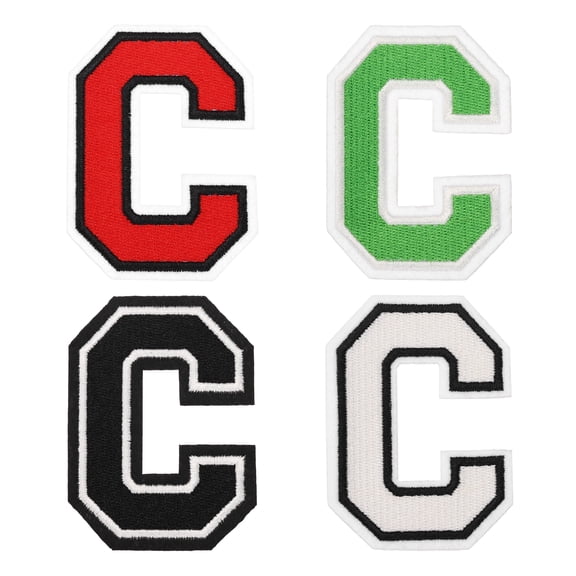 4 Pcs 4.5 Inch Iron-on Letters Patches, Letter C Embroidered Alphabet Appliques for Clothes Jacket Dress Hat Backpacks DIY Accessories, Green/Red/White/Black