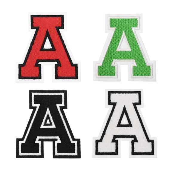 4 Pcs 4.5 Inch Iron-on Letters Patches, Letter A Embroidered Alphabet Appliques for Clothes Jacket Dress Hat Backpacks DIY Accessories, Green/Red/White/Black