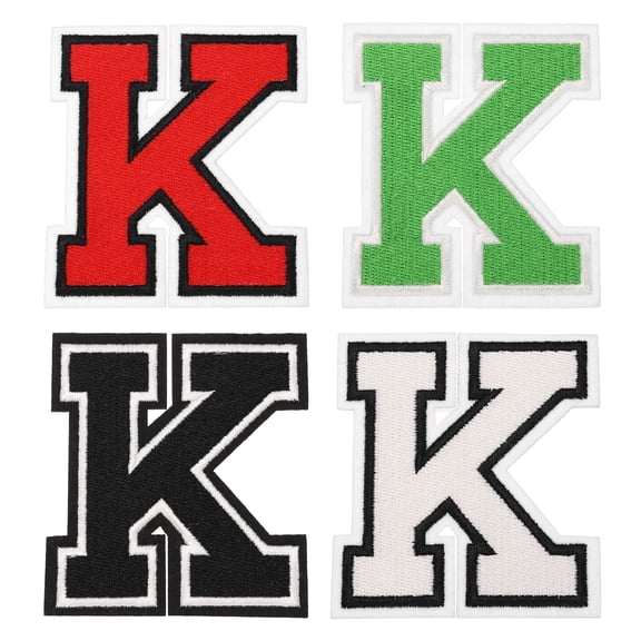 4 Pcs 4.5 Inch Iron-on Letters Patches, Letter K Embroidered Alphabet Appliques for Clothes Jacket Dress Hat Backpacks DIY Accessories, Green/Red/White/Black
