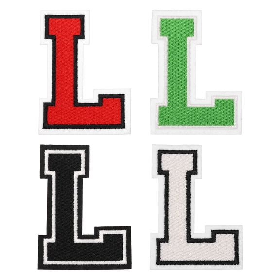 4 Pcs 4.5 Inch Iron-on Letters Patches, Letter L Embroidered Alphabet Appliques for Clothes Jacket Dress Hat Backpacks DIY Accessories, Green/Red/White/Black