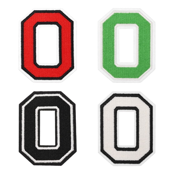 4 Pcs 4.5 Inch Iron-on Letters Patches, Letter O Embroidered Alphabet Appliques for Clothes Jacket Dress Hat Backpacks DIY Accessories, Green/Red/White/Black