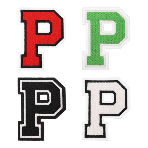 4 Pcs 4.5 Inch Iron-on Letters Patches, Letter P Embroidered Alphabet Appliques for Clothes Jacket Dress Hat Backpacks DIY Accessories, Green/Red/White/Black