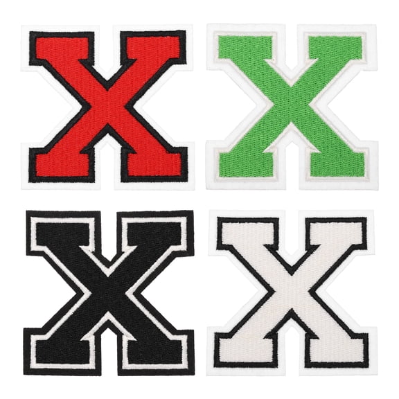 4 Pcs 4.5 Inch Iron-on Letters Patches, Letter X Embroidered Alphabet Appliques for Clothes Jacket Dress Hat Backpacks DIY Accessories, Green/Red/White/Black