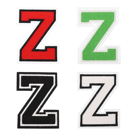 4 Pcs 4.5 Inch Iron-on Letters Patches, Letter Z Embroidered Alphabet Appliques for Clothes Jacket Dress Hat Backpacks DIY Accessories, Green/Red/White/Black