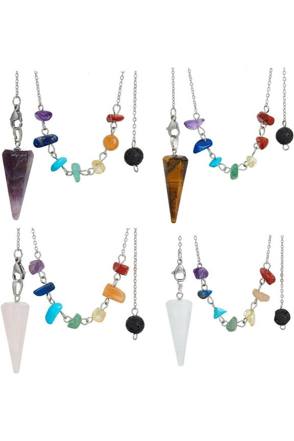 4 Pcs 4 Colors Pendulums Dowsing Pendulum Mixed Stone Pendulum Pendant for Divination Dowsing Quartz Pendulum Jewelry colorful