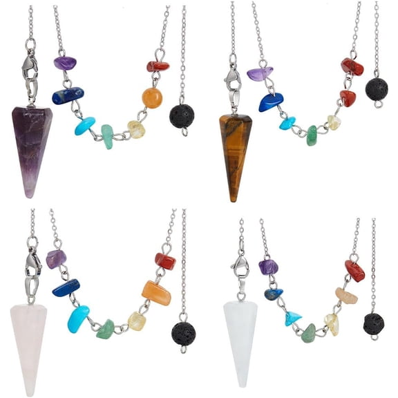 4 Pcs 4 Colors Pendulums Dowsing Pendulum Mixed Stone Pendulum Pendant for Divination Dowsing Quartz Pendulum Jewelry for DIY