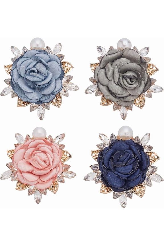 4 Pcs 4 Colors Rose Flower Brooch Handmade Pearl Fabric Flower Lapel Pins Elegant Floral Brooch Pins Floral Clothing Decoration