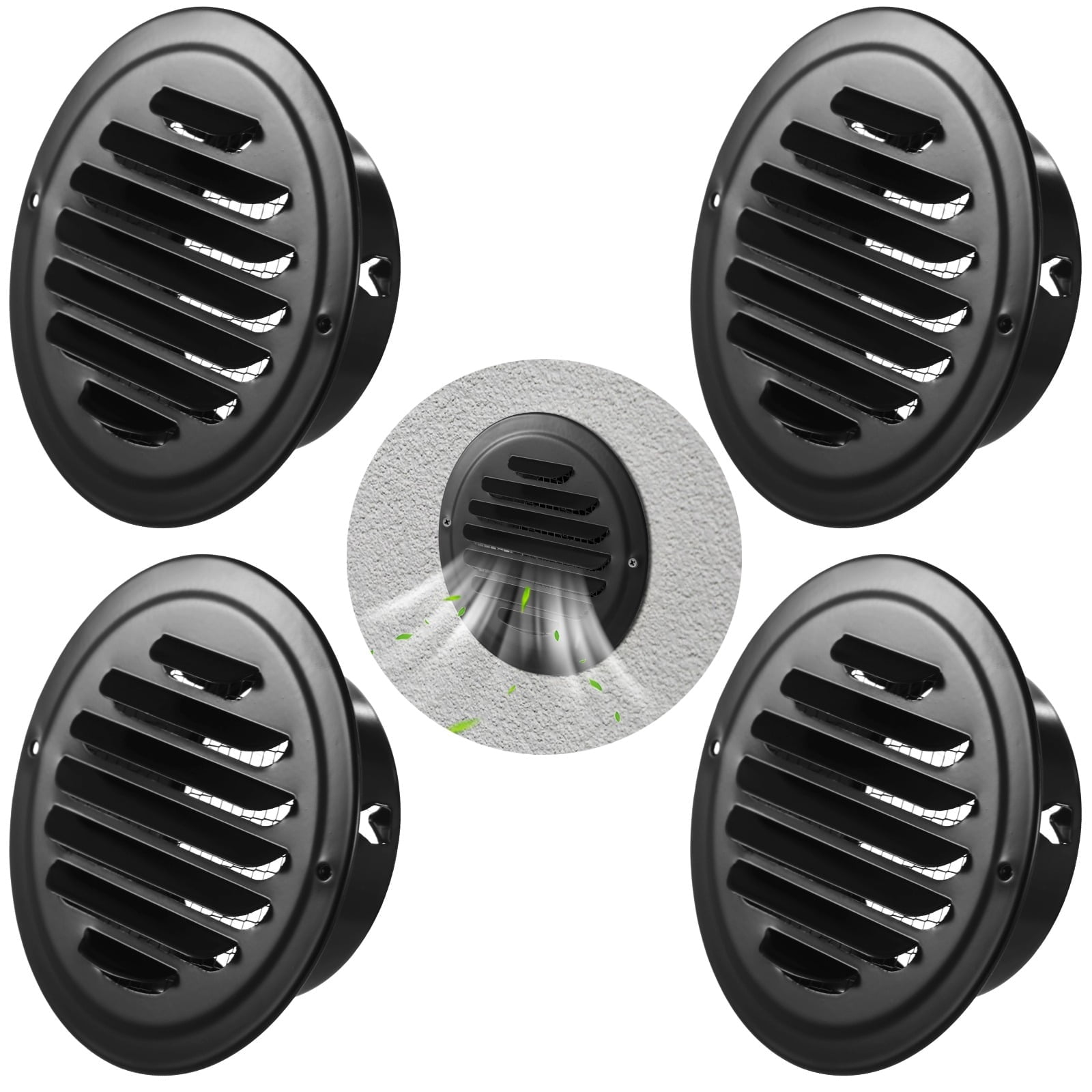 4 Pcs 4 Inch Black Soffit Vent, Stainless Steel Louver Exhaust Vent with Screen Mesh, Weatherproof Air Vent Cover for Bathroom, Kitchen, Office Ventilation