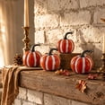 thumbnail image 1 of 4 Pcs 4 Inch Striped Artificial Pumpkins Halloween Pumpkin Decorations Fall Pumpkin Decor for Home Thanksgiving Halloween Tiered Tray Mantel Table Decor Red, 1 of 7