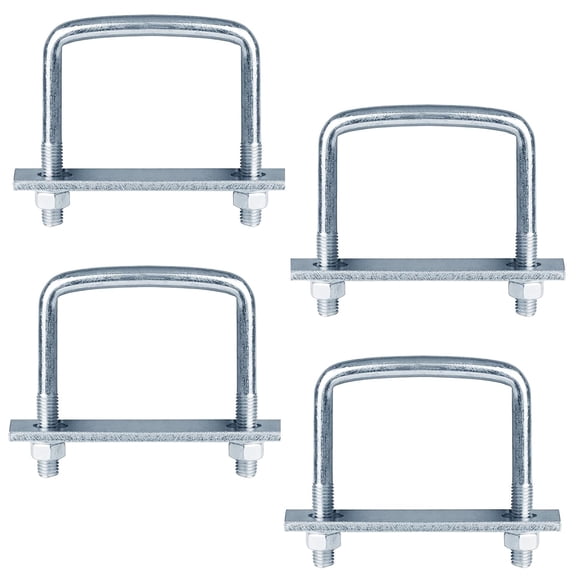 4 Pcs 4 Inch Wide Square U-Bolt,1/2" D x 4-1/8" L x 4" C x 1-5/8'' T | Electro-galvanized steel