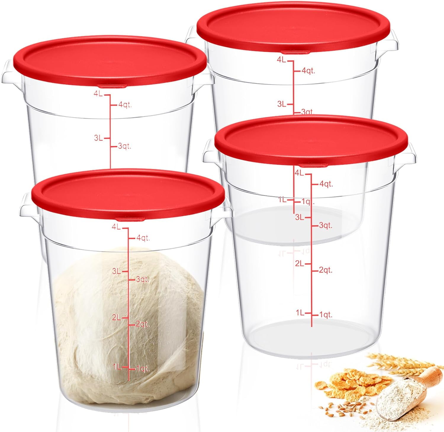 4 Pcs 4 Qt Food Storage Container Bucket with Lids Clear Proofing ...